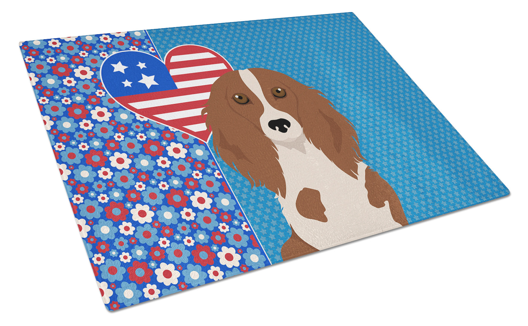 Longhair Red Pedbald Dachshund USA American Glass Cutting Board Decorative Tempered Glass Kitchen Cutting and Serving Board Large Size Chopping Board