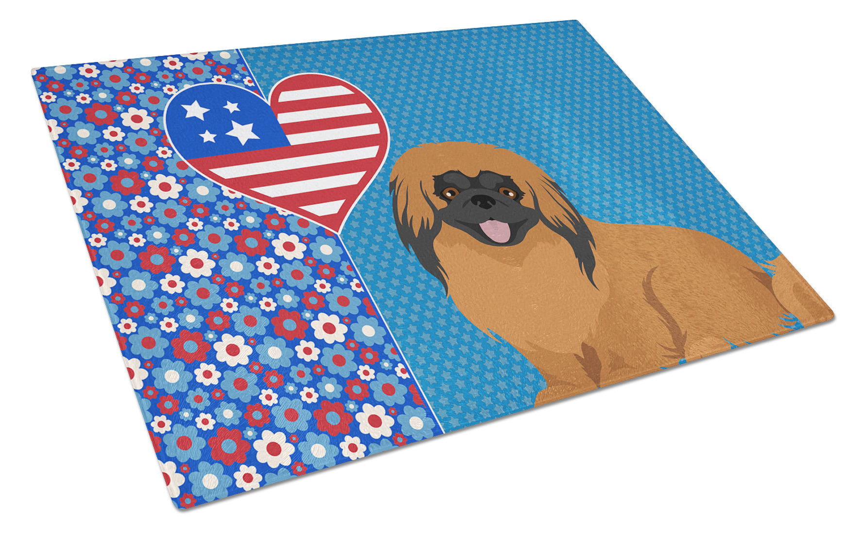 Red Pekingese USA American Glass Cutting Board Decorative Tempered Glass Kitchen Cutting and Serving Board Large Size Chopping Board