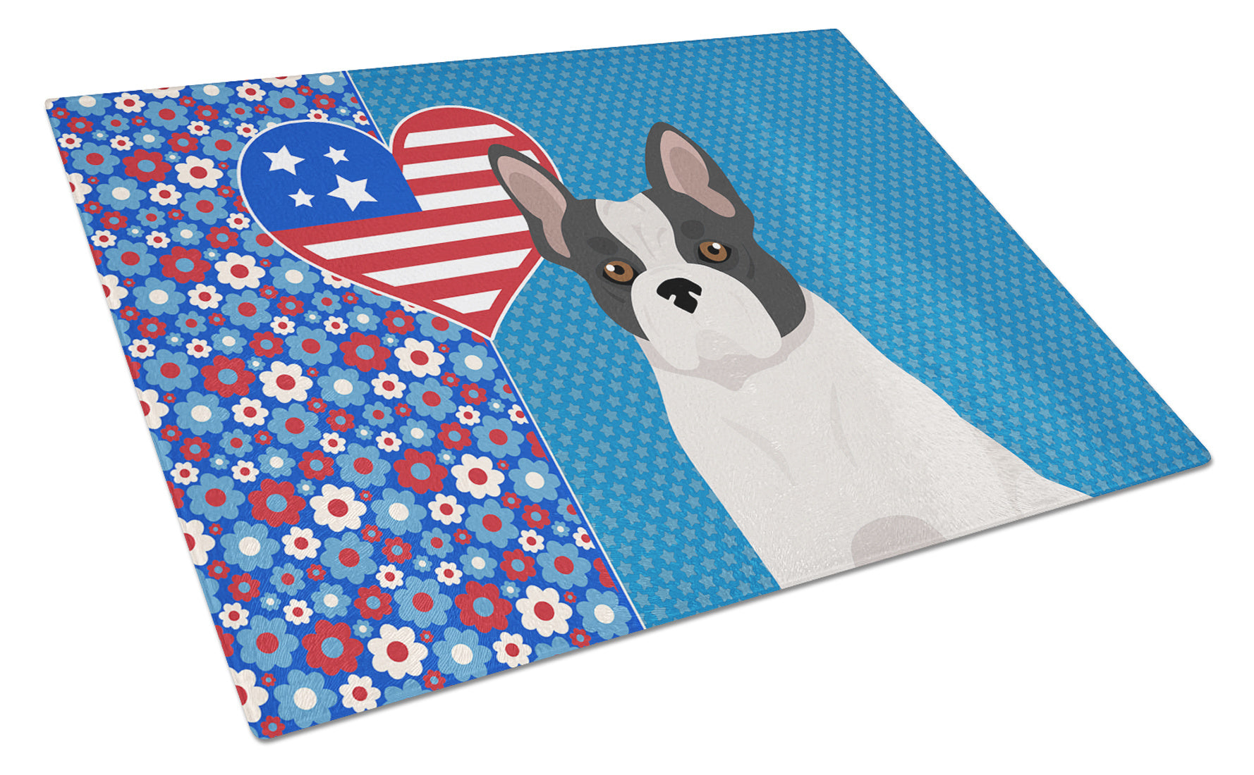 Black and White French Bulldog USA American Glass Cutting Board Decorative Tempered Glass Kitchen Cutting and Serving Board Large Size Chopping Board