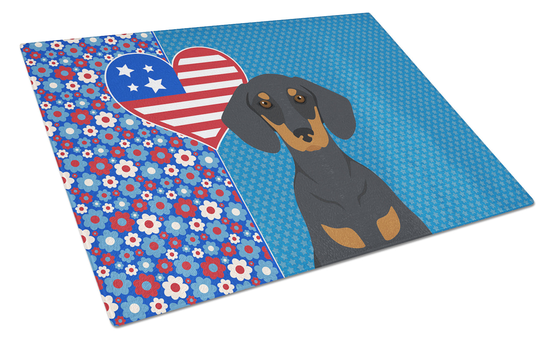 Black and Tan Dachshund USA American Glass Cutting Board Decorative Tempered Glass Kitchen Cutting and Serving Board Large Size Chopping Board