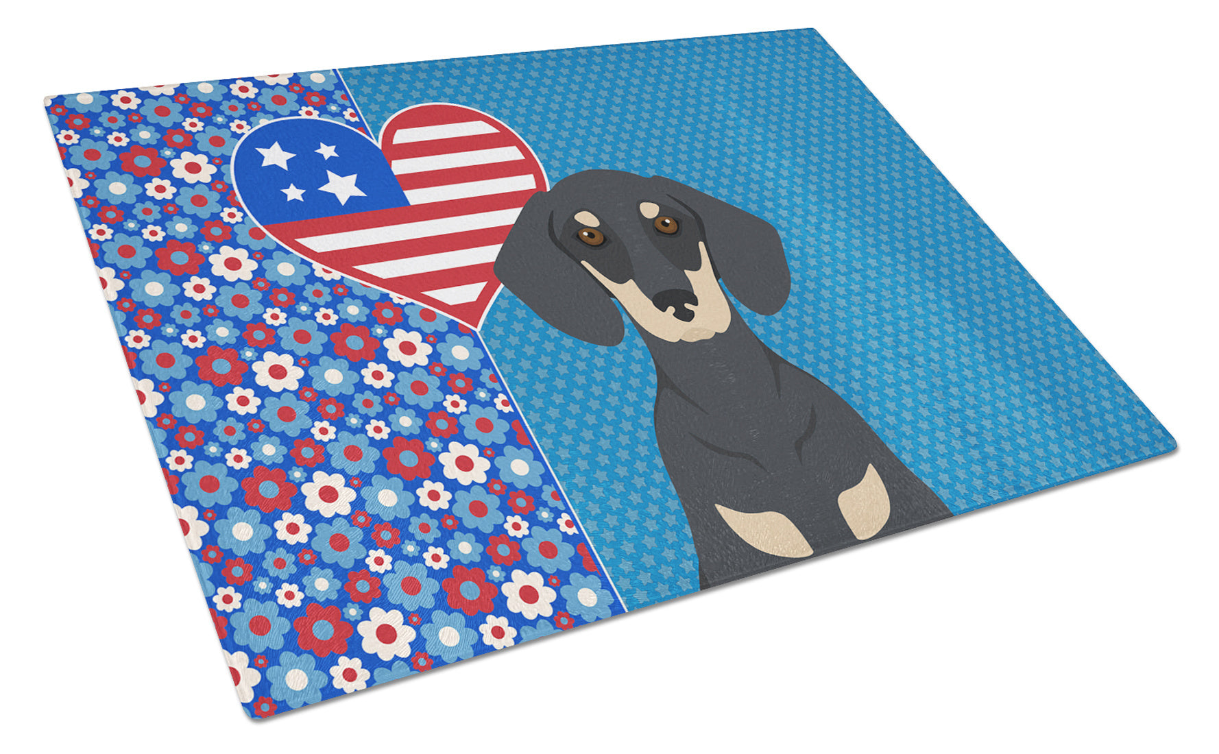 Black and Cream Dachshund USA American Glass Cutting Board Decorative Tempered Glass Kitchen Cutting and Serving Board Large Size Chopping Board