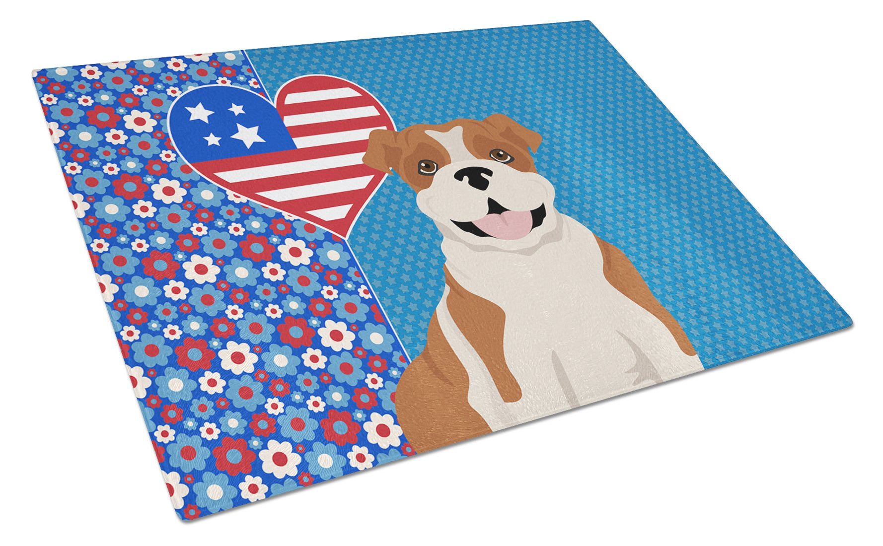 Red English Bulldog USA American Glass Cutting Board Decorative Tempered Glass Kitchen Cutting and Serving Board Large Size Chopping Board