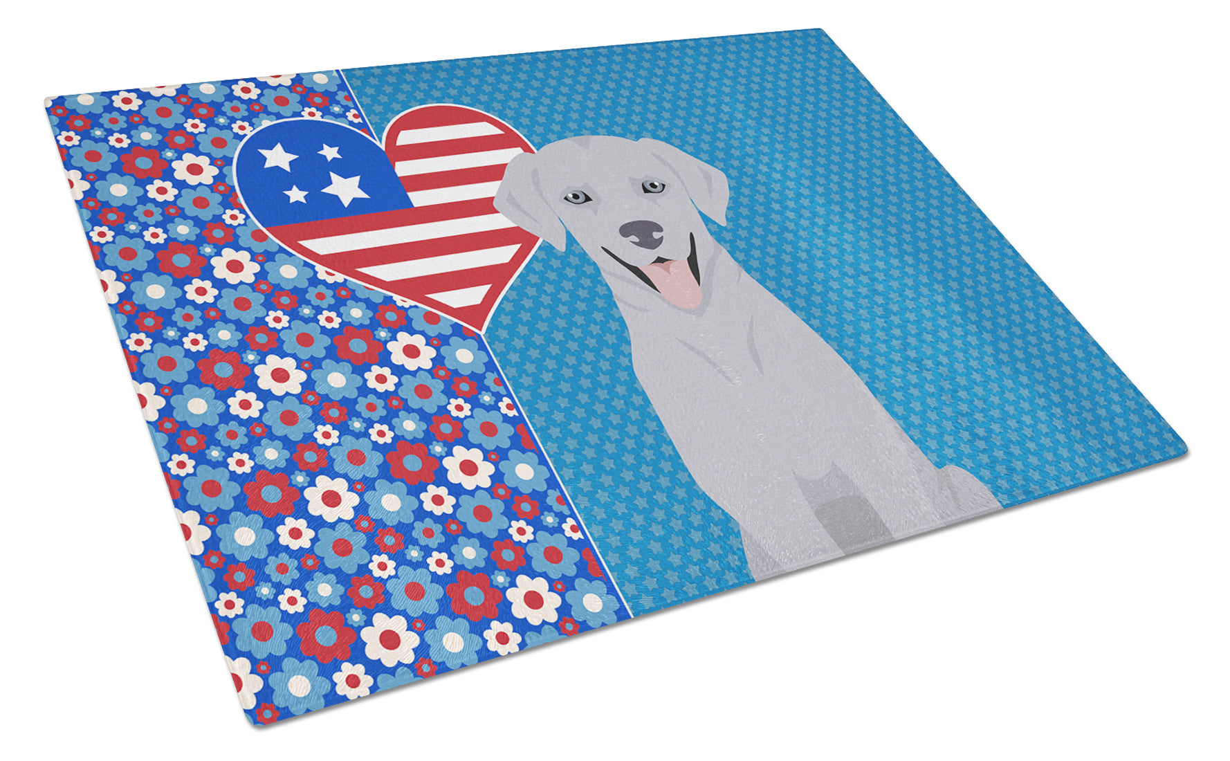 Silver Labrador Retriever USA American Glass Cutting Board Decorative Tempered Glass Kitchen Cutting and Serving Board Large Size Chopping Board