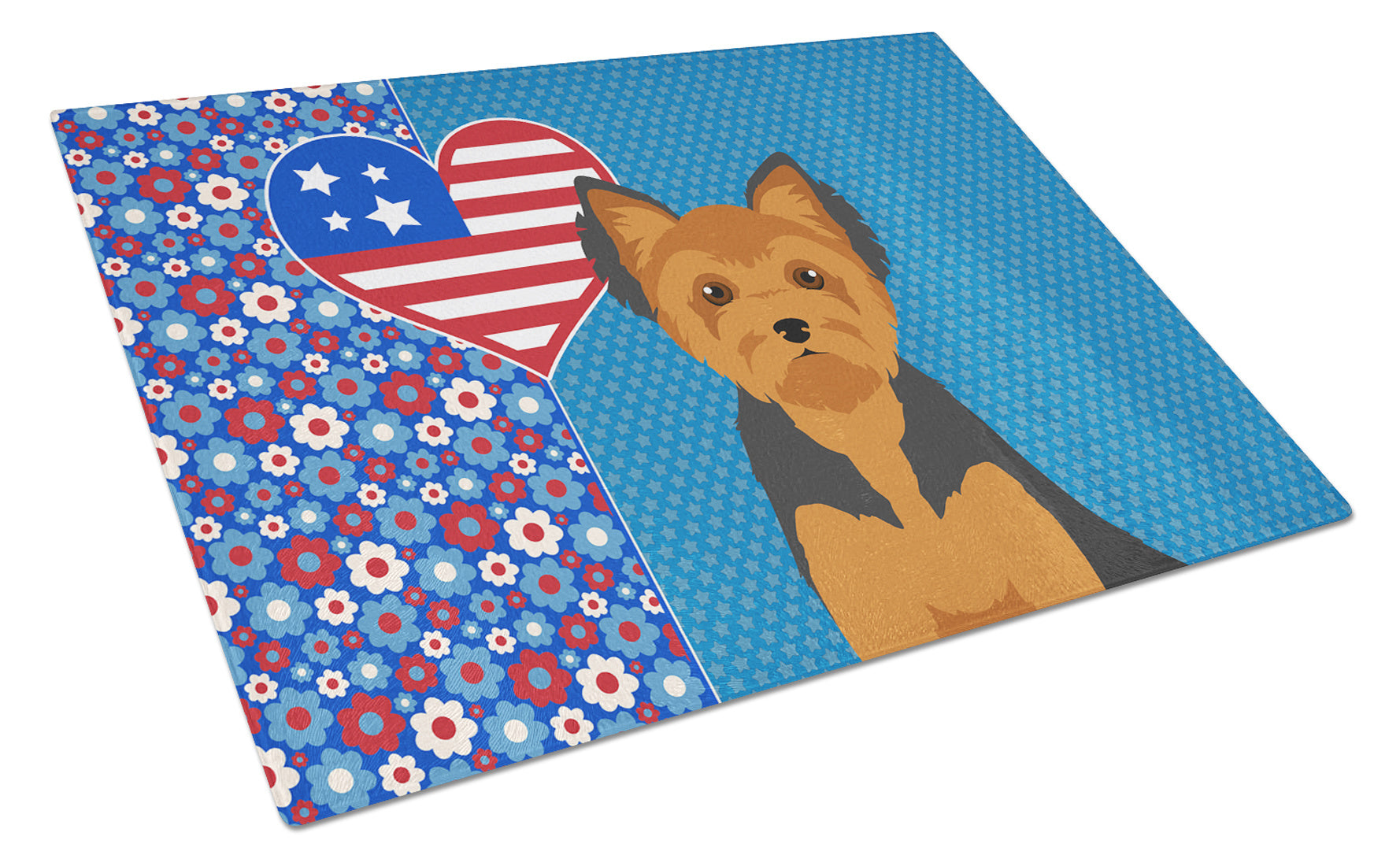 Black and Tan Puppy Cut Yorkshire Terrier USA American Glass Cutting Board Decorative Tempered Glass Kitchen Cutting and Serving Board Large Size Chopping Board