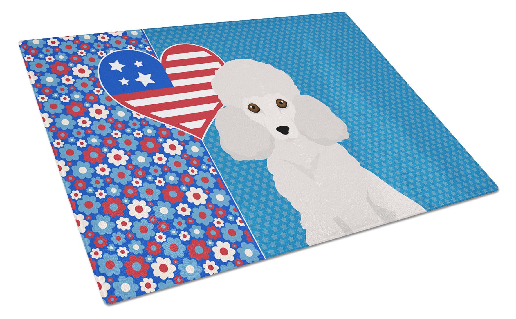 Toy White Poodle USA American Glass Cutting Board Decorative Tempered Glass Kitchen Cutting and Serving Board Large Size Chopping Board