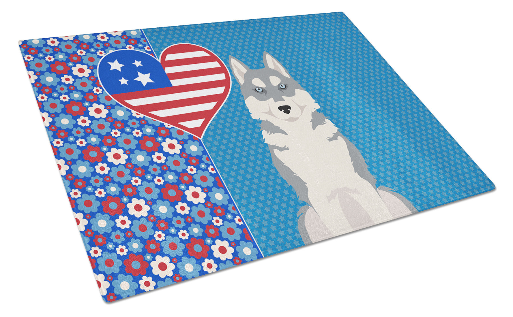 Grey Siberian Husky USA American Glass Cutting Board Decorative Tempered Glass Kitchen Cutting and Serving Board Large Size Chopping Board