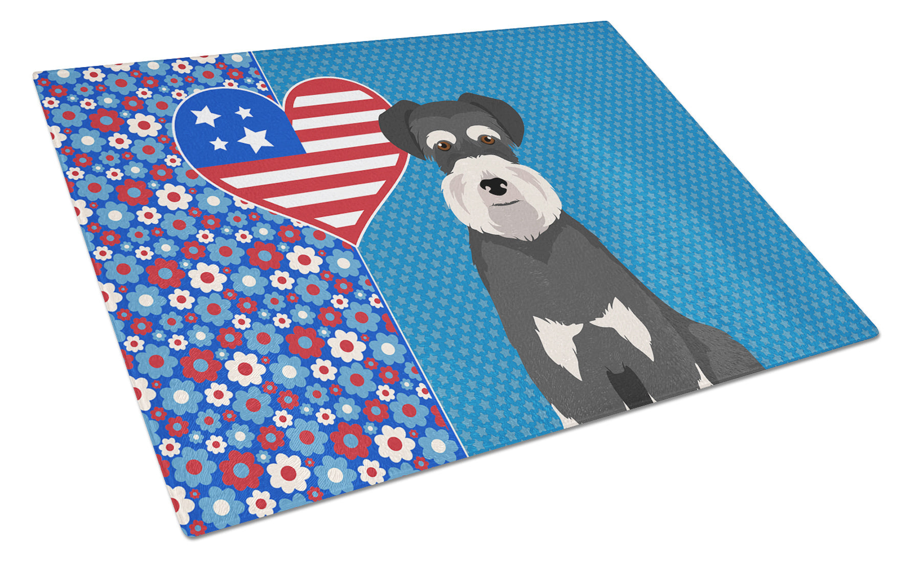 Black and Silver Natural Ears Schnauzer USA American Glass Cutting Board Decorative Tempered Glass Kitchen Cutting and Serving Board Large Size Chopping Board