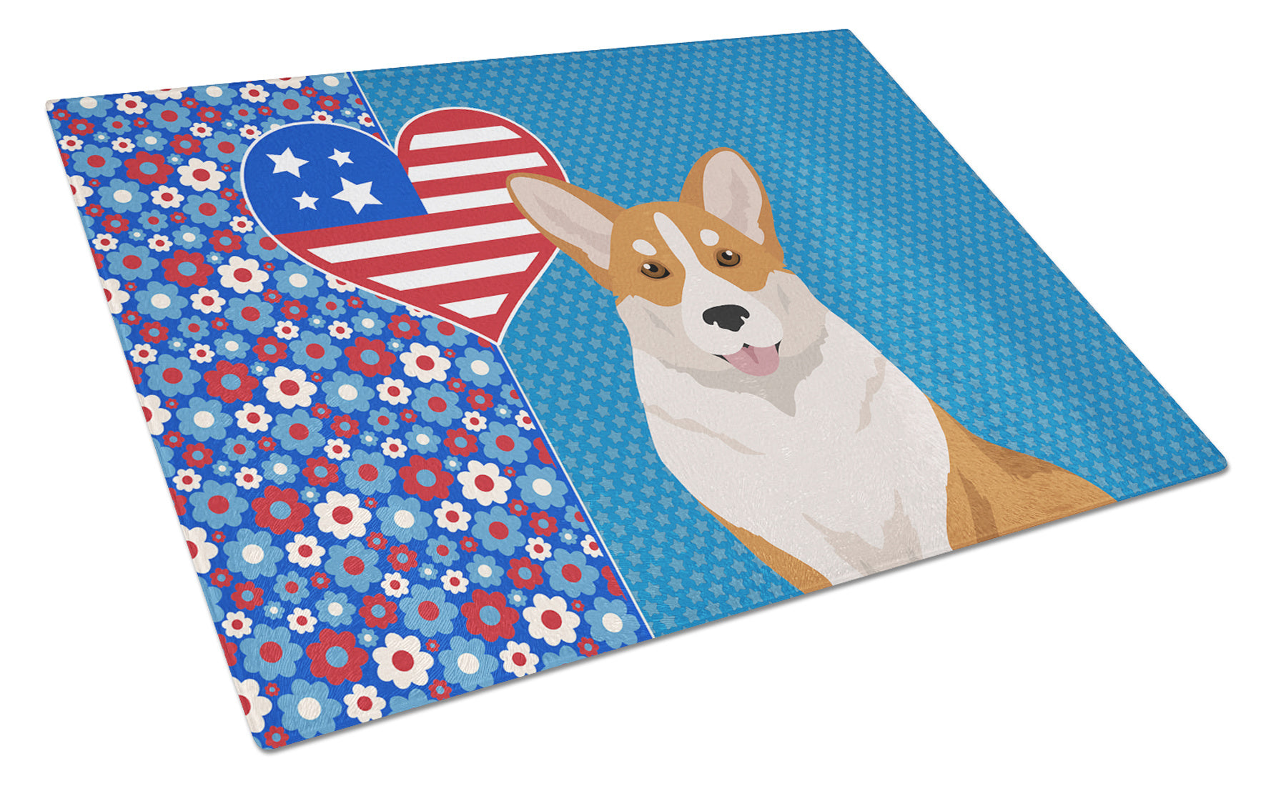 Red Cardigan Corgi USA American Glass Cutting Board Decorative Tempered Glass Kitchen Cutting and Serving Board Large Size Chopping Board