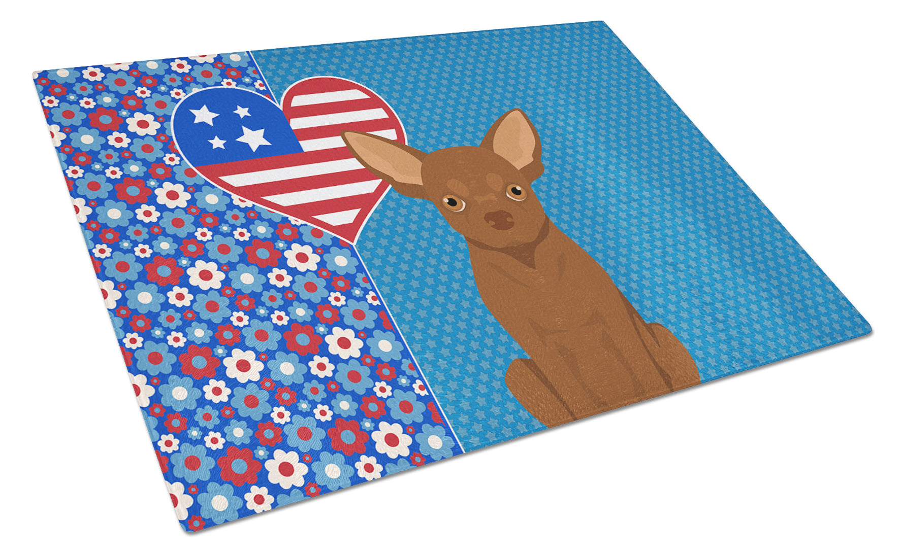 Chocolate Chihuahua USA American Glass Cutting Board Decorative Tempered Glass Kitchen Cutting and Serving Board Large Size Chopping Board