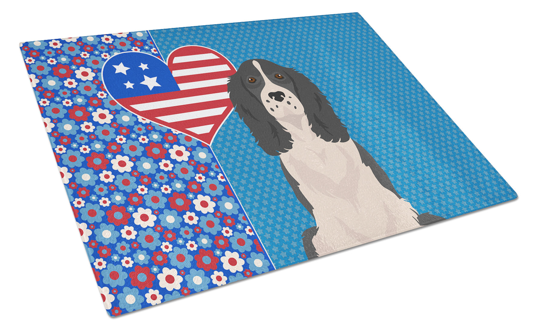 Black English Springer Spaniel USA American Glass Cutting Board Decorative Tempered Glass Kitchen Cutting and Serving Board Large Size Chopping Board