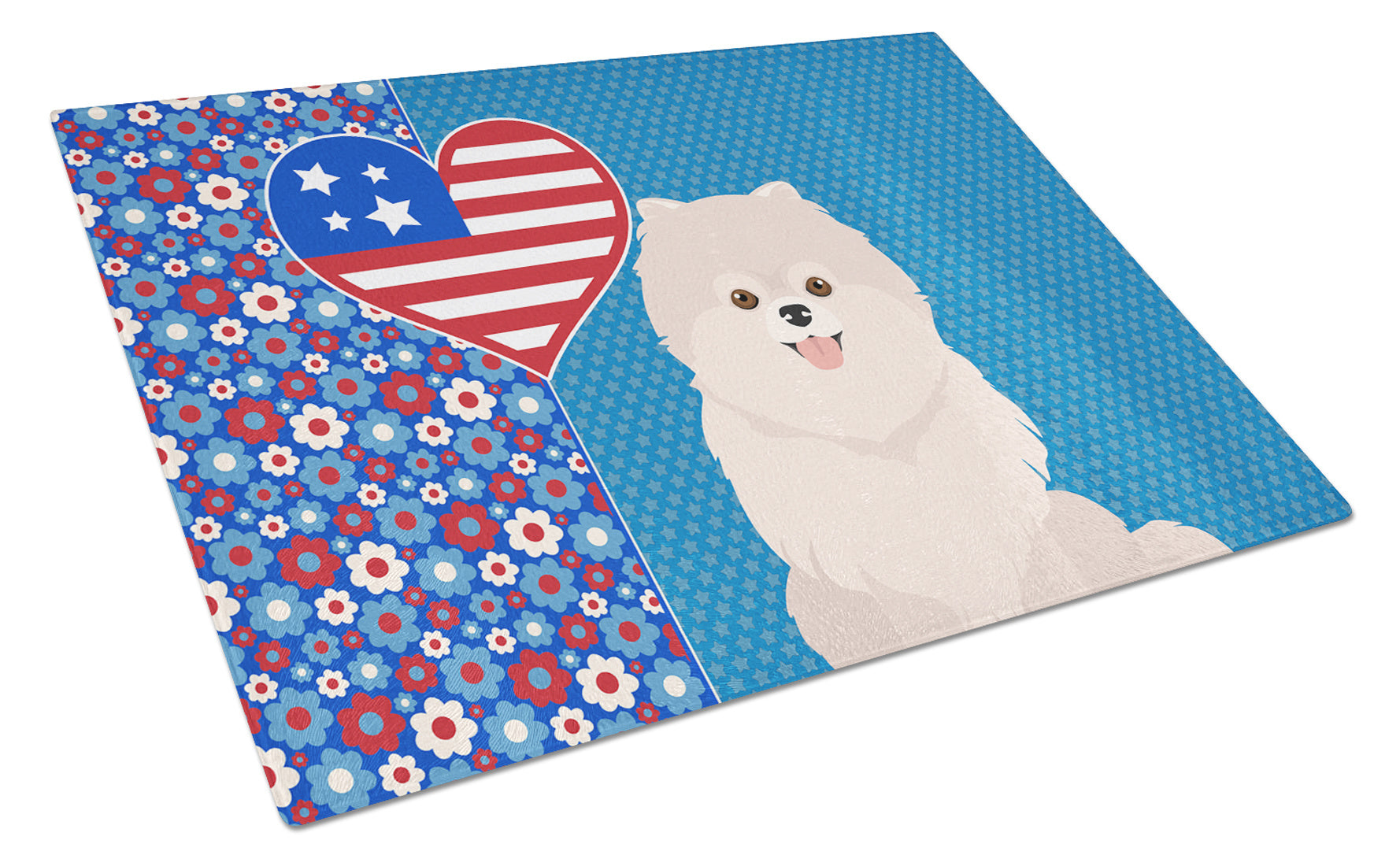 White Pomeranian USA American Glass Cutting Board Decorative Tempered Glass Kitchen Cutting and Serving Board Large Size Chopping Board