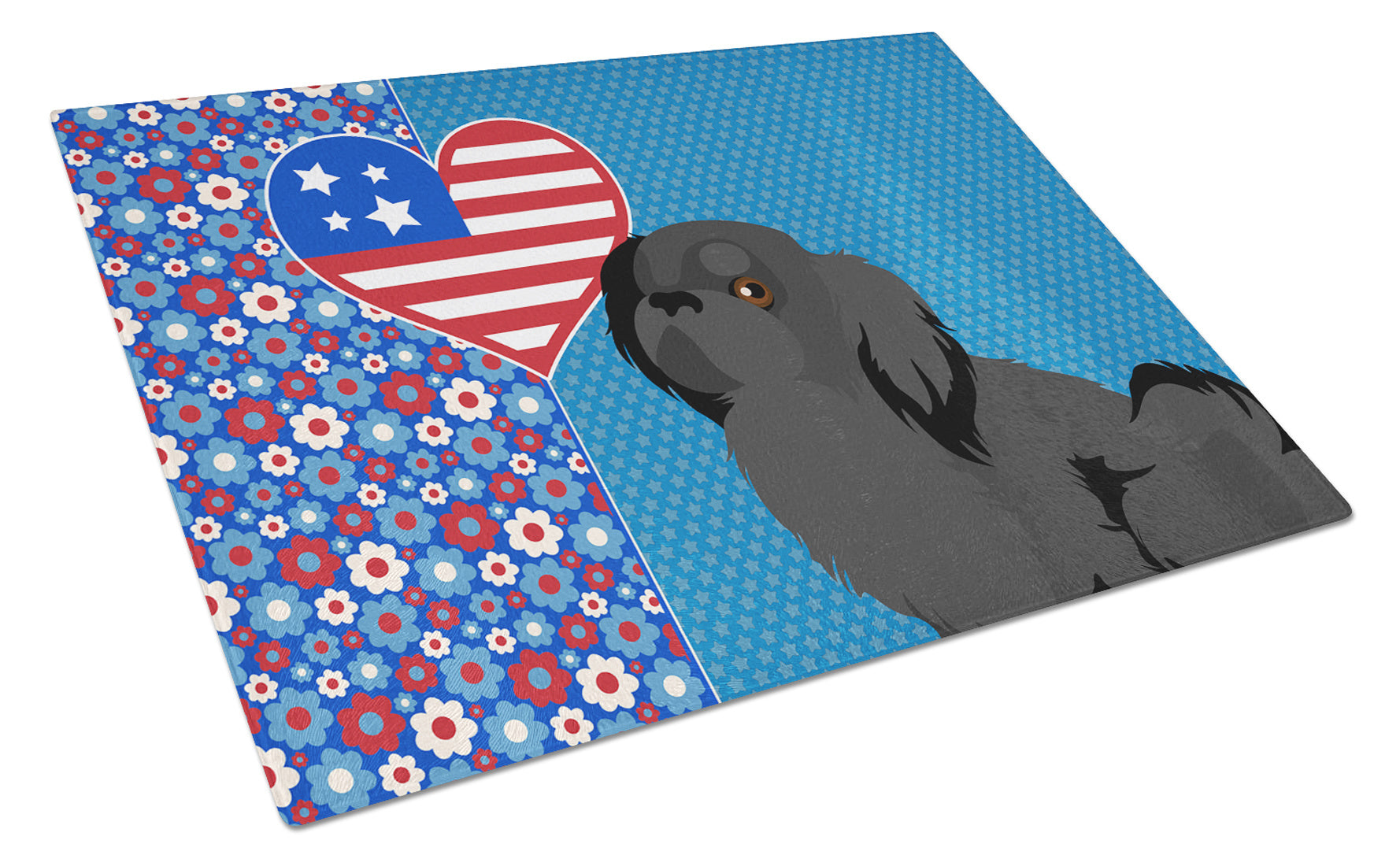 Black Pekingese USA American Glass Cutting Board Decorative Tempered Glass Kitchen Cutting and Serving Board Large Size Chopping Board