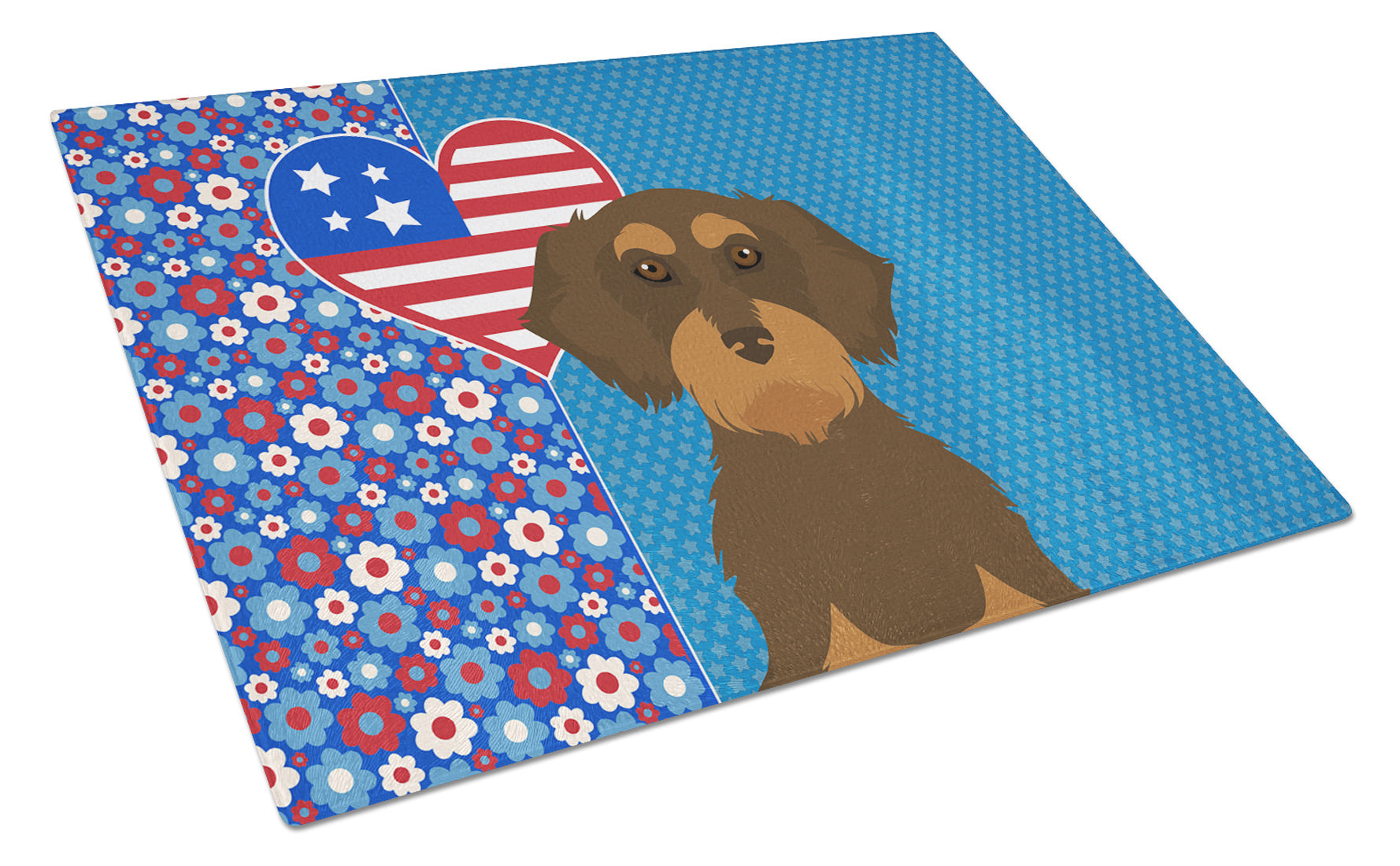 Wirehair Chocolate and Tan Dachshund USA American Glass Cutting Board Decorative Tempered Glass Kitchen Cutting and Serving Board Large Size Chopping Board