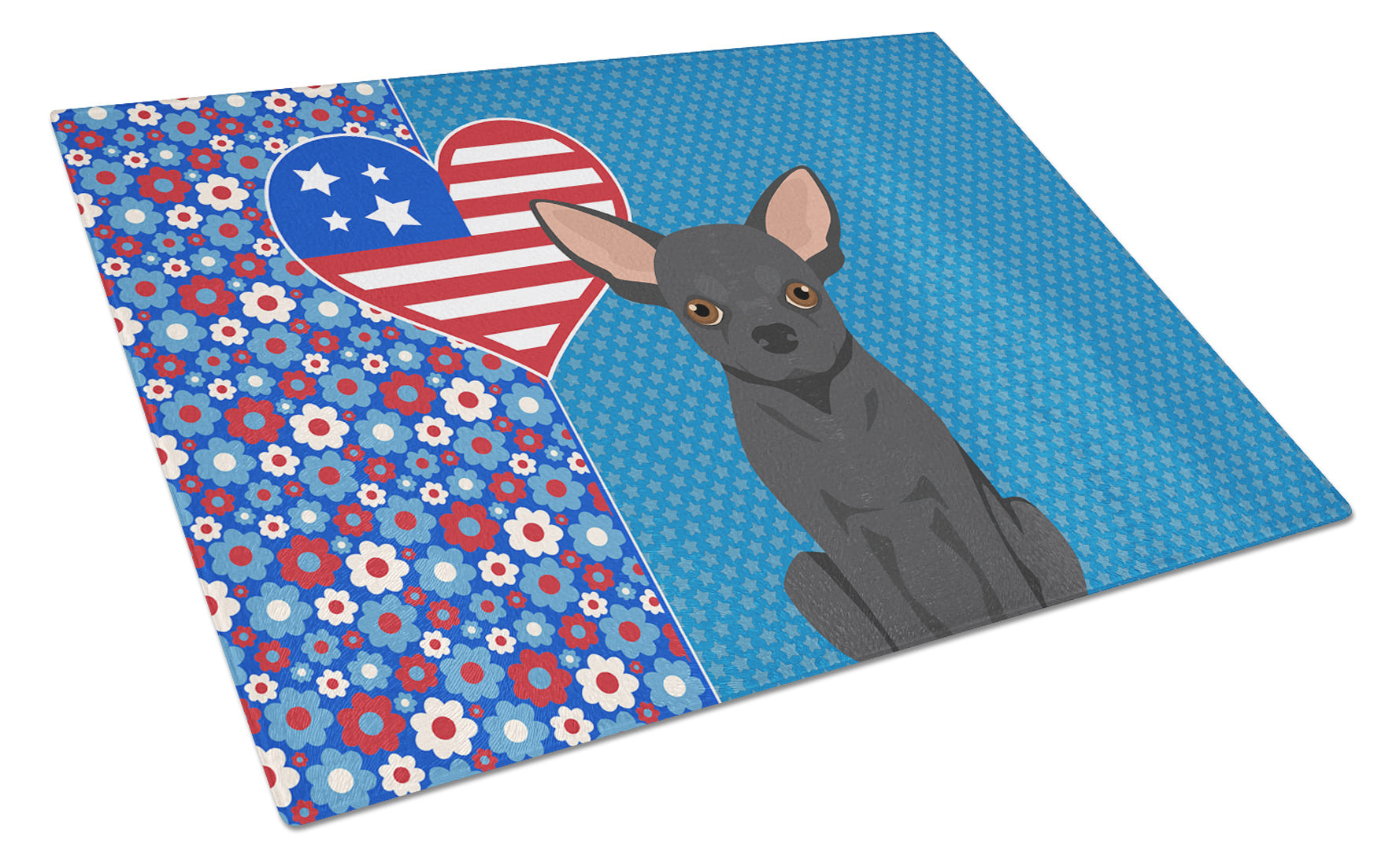 Black Chihuahua USA American Glass Cutting Board Decorative Tempered Glass Kitchen Cutting and Serving Board Large Size Chopping Board