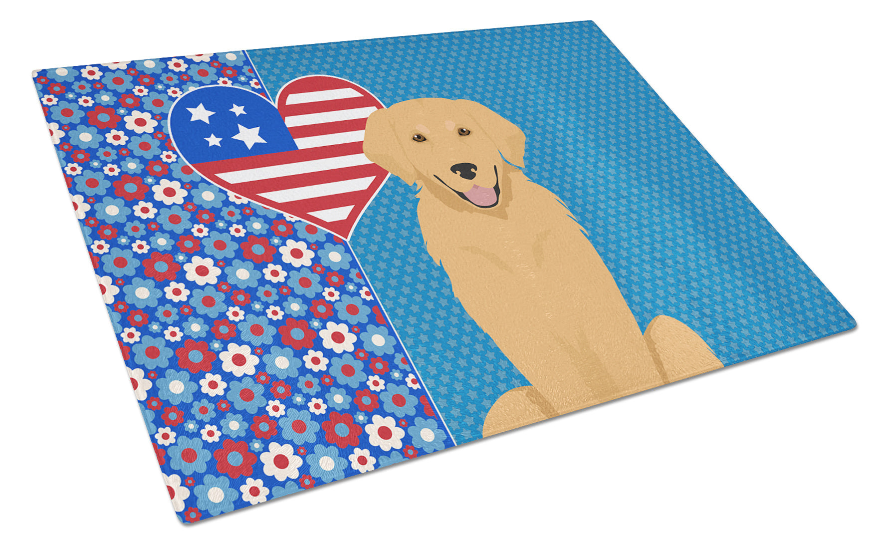 Gold Golden Retriever USA American Glass Cutting Board Decorative Tempered Glass Kitchen Cutting and Serving Board Large Size Chopping Board