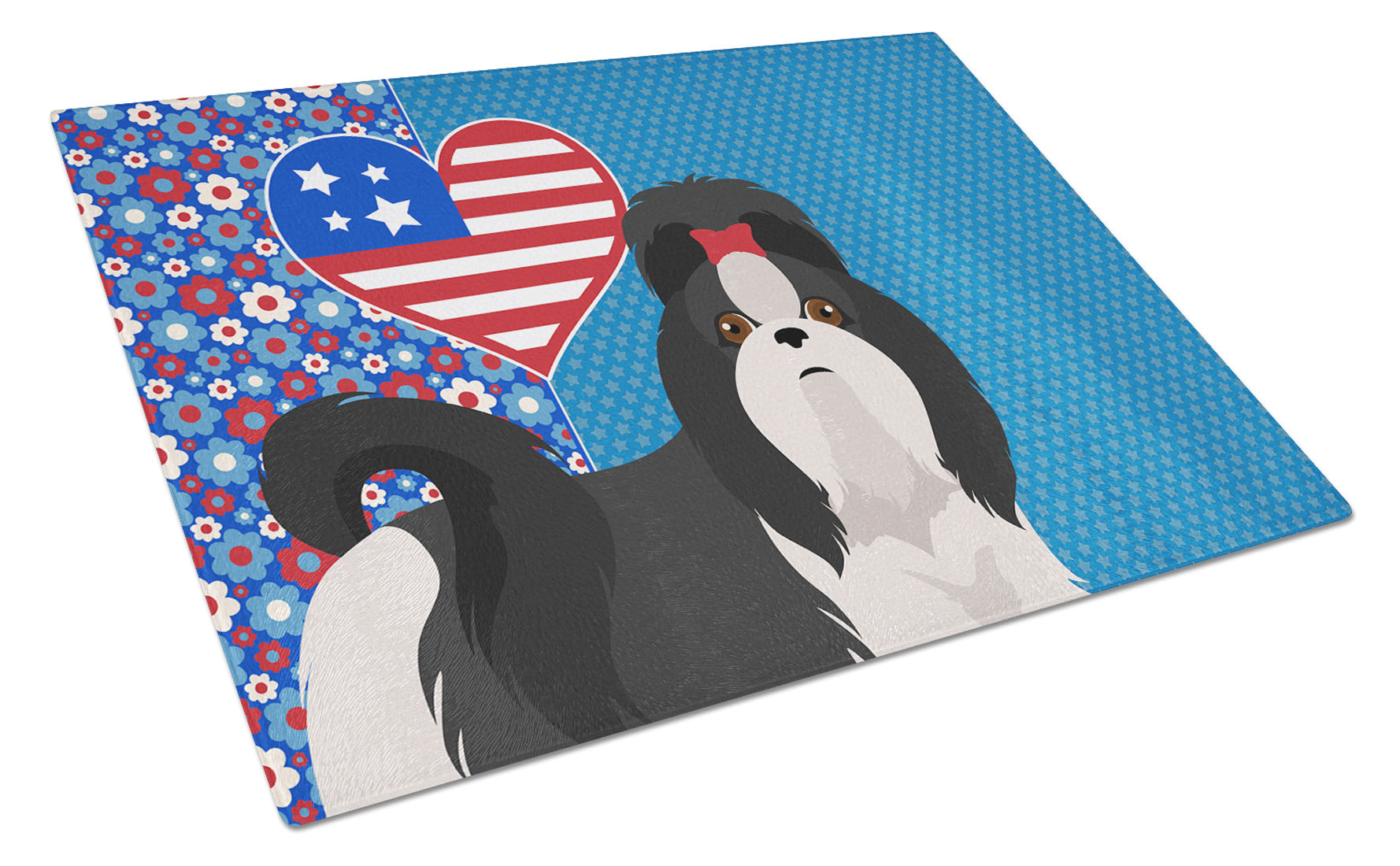 Black and White Shih Tzu USA American Glass Cutting Board Decorative Tempered Glass Kitchen Cutting and Serving Board Large Size Chopping Board