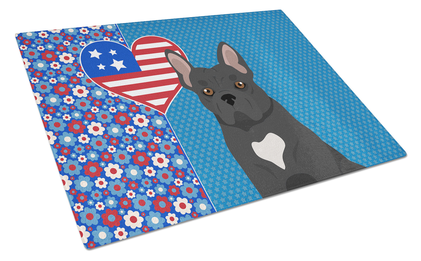 Black French Bulldog USA American Glass Cutting Board Decorative Tempered Glass Kitchen Cutting and Serving Board Large Size Chopping Board