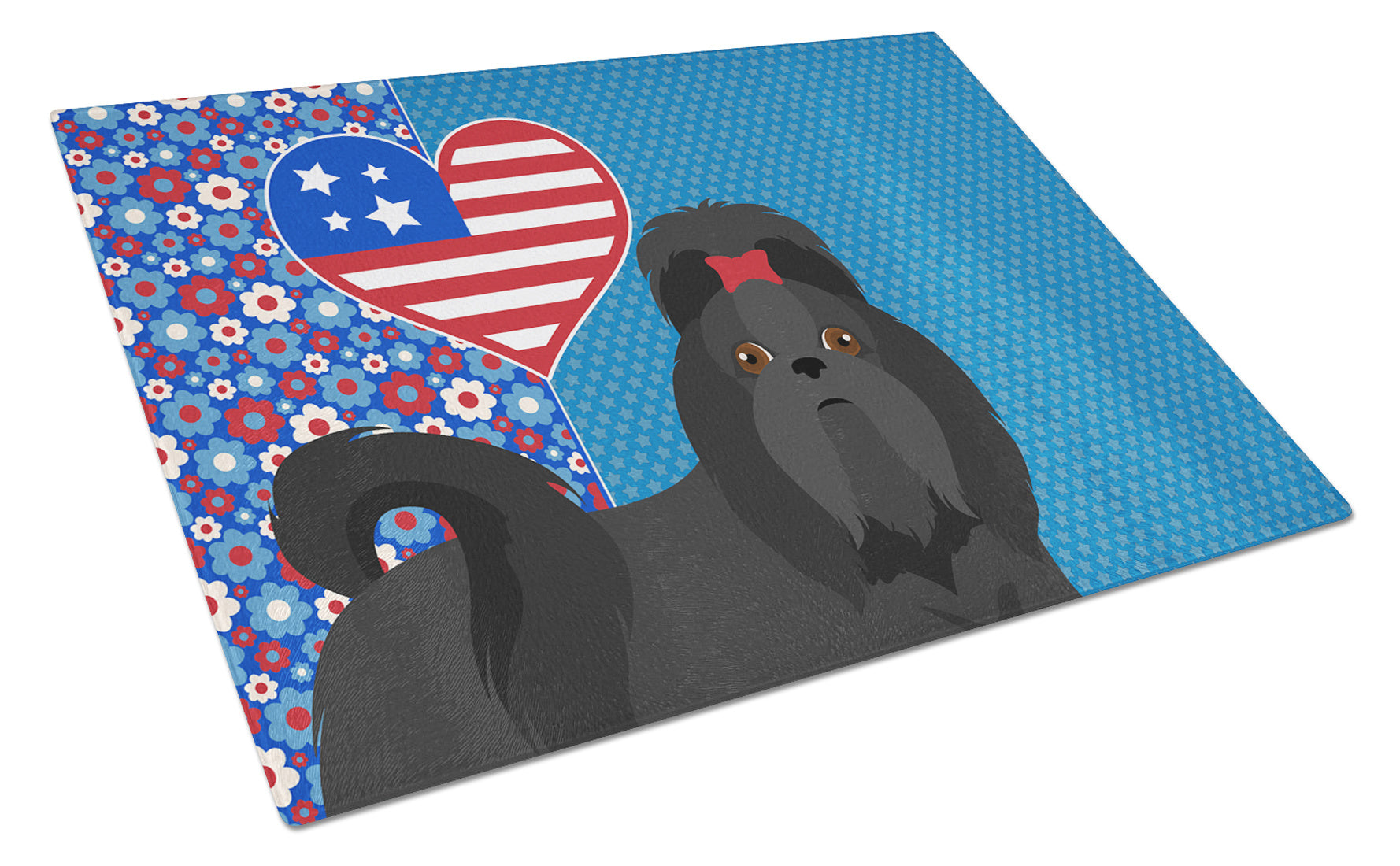 Black Shih Tzu USA American Glass Cutting Board Decorative Tempered Glass Kitchen Cutting and Serving Board Large Size Chopping Board