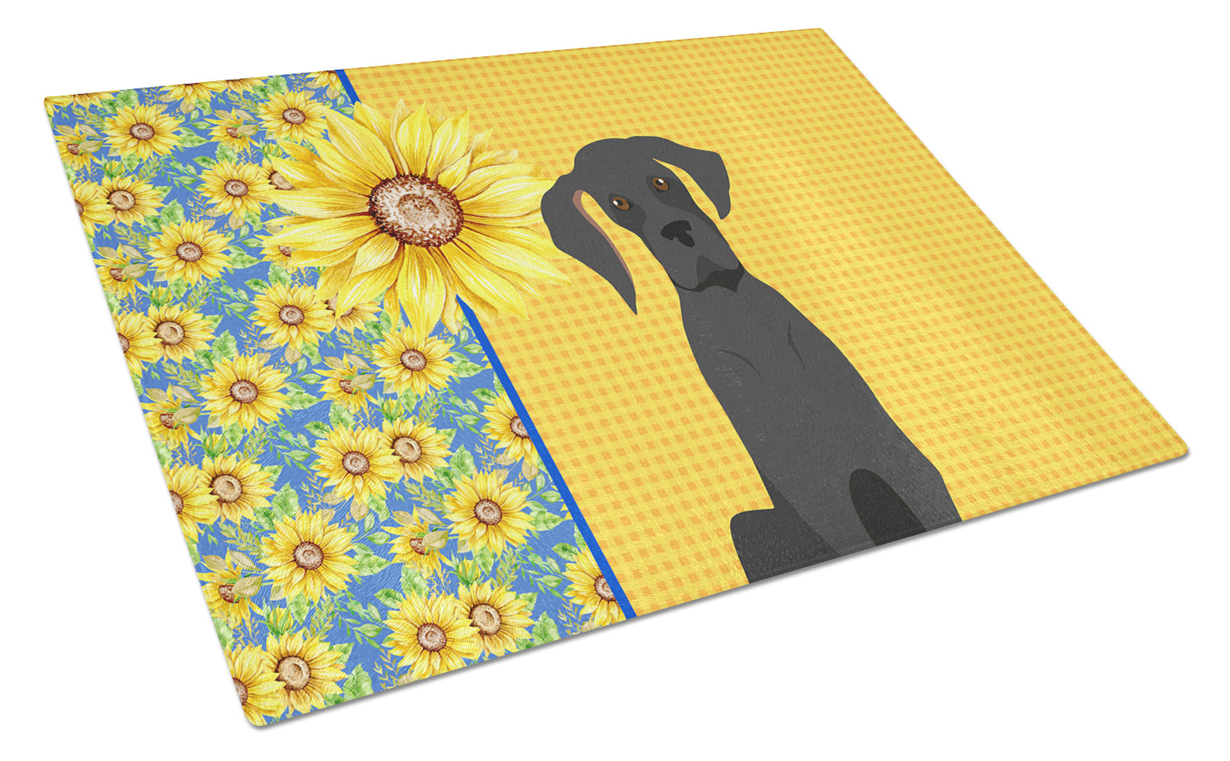 Summer Sunflowers Black Great Dane Glass Cutting Board Decorative Tempered Glass Kitchen Cutting and Serving Board Large Size Chopping Board