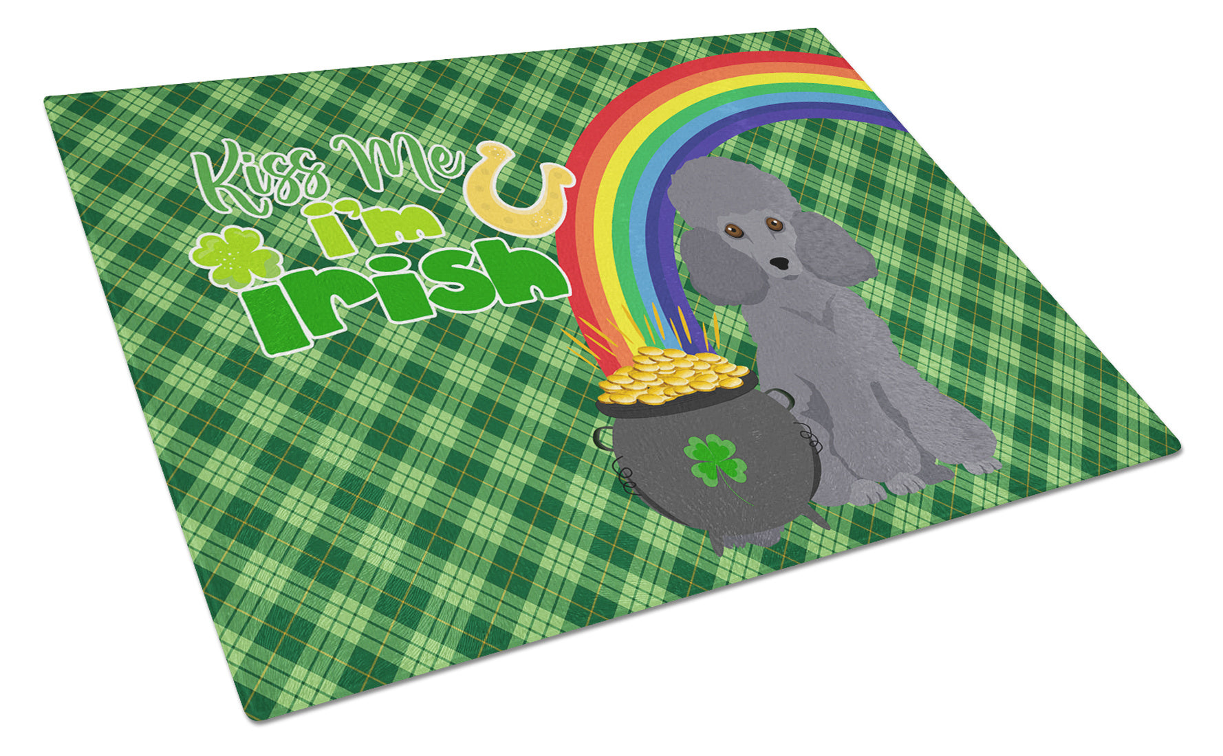 Toy Grey Poodle St. Patrick's Day Glass Cutting Board Decorative Tempered Glass Kitchen Cutting and Serving Board Large Size Chopping Board