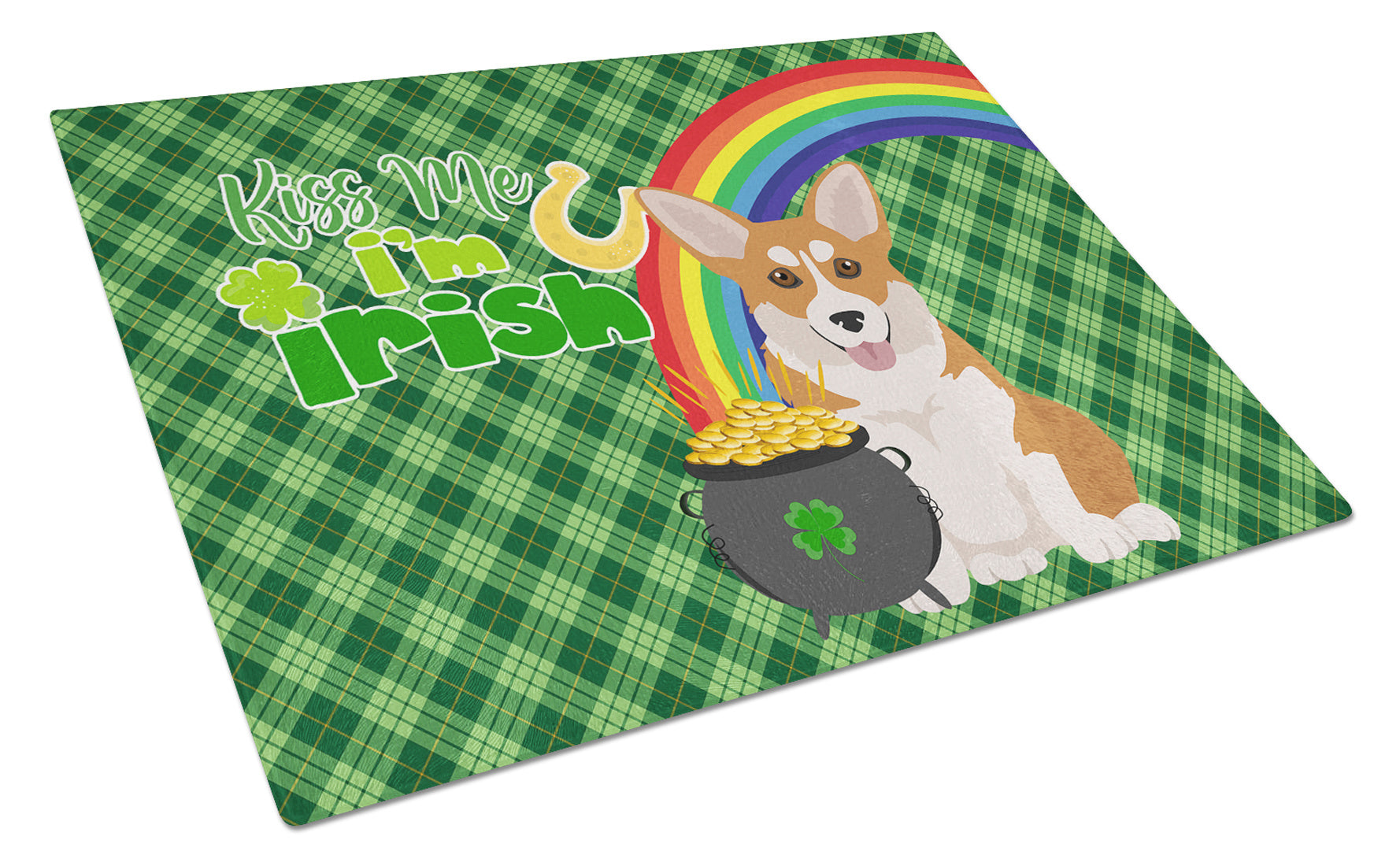 Red Pembroke Corgi St. Patrick's Day Glass Cutting Board Decorative Tempered Glass Kitchen Cutting and Serving Board Large Size Chopping Board