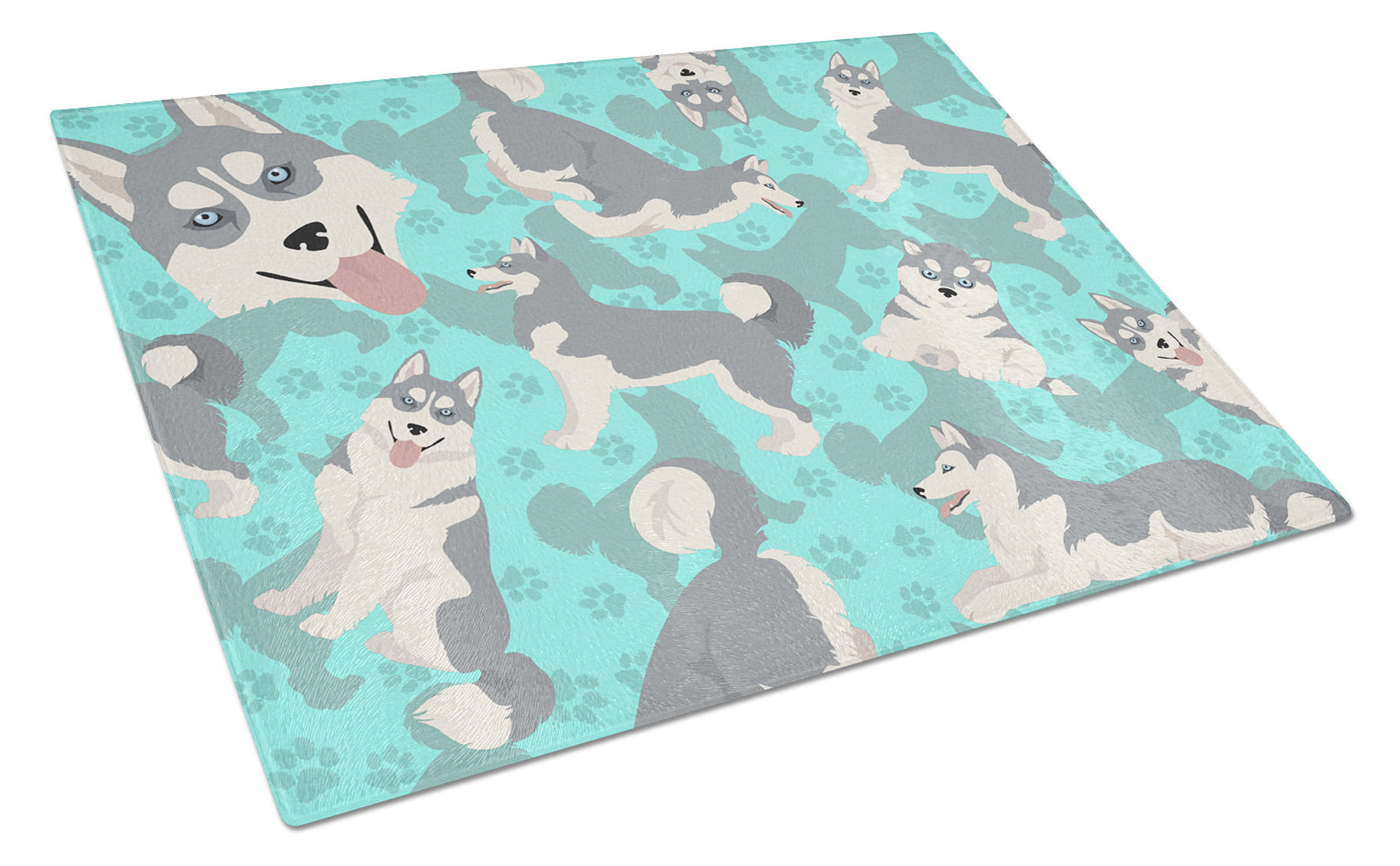 Grey Siberian Husky Glass Cutting Board Decorative Tempered Glass Kitchen Cutting and Serving Board Large Size Chopping Board