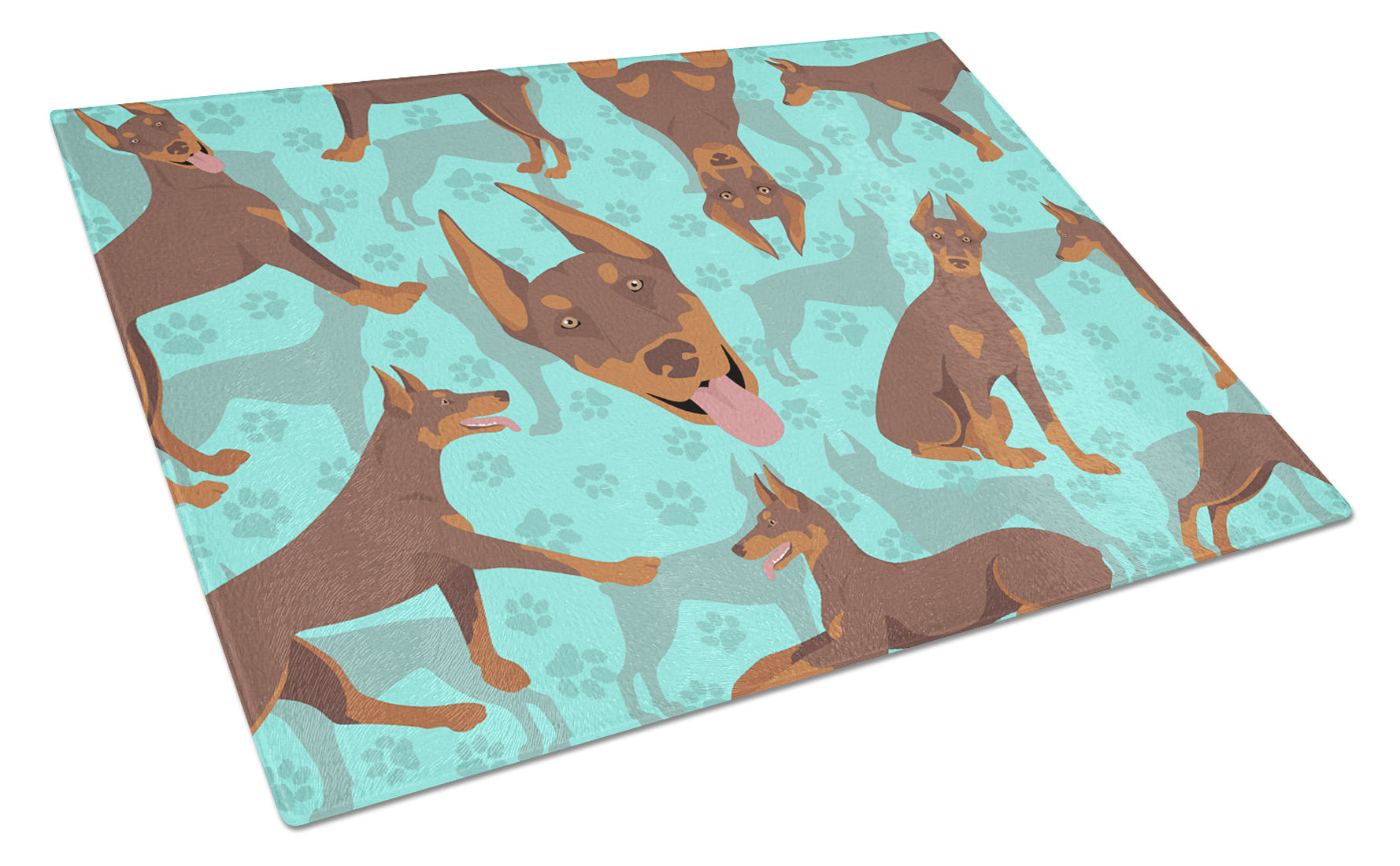 Red Doberman Pinscher Glass Cutting Board Decorative Tempered Glass Kitchen Cutting and Serving Board Large Size Chopping Board