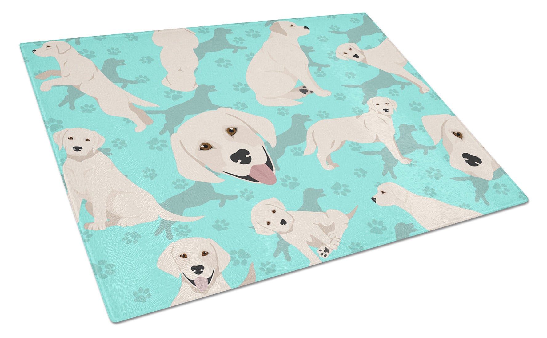 White Cream Labrador Retriever Glass Cutting Board Decorative Tempered Glass Kitchen Cutting and Serving Board Large Size Chopping Board