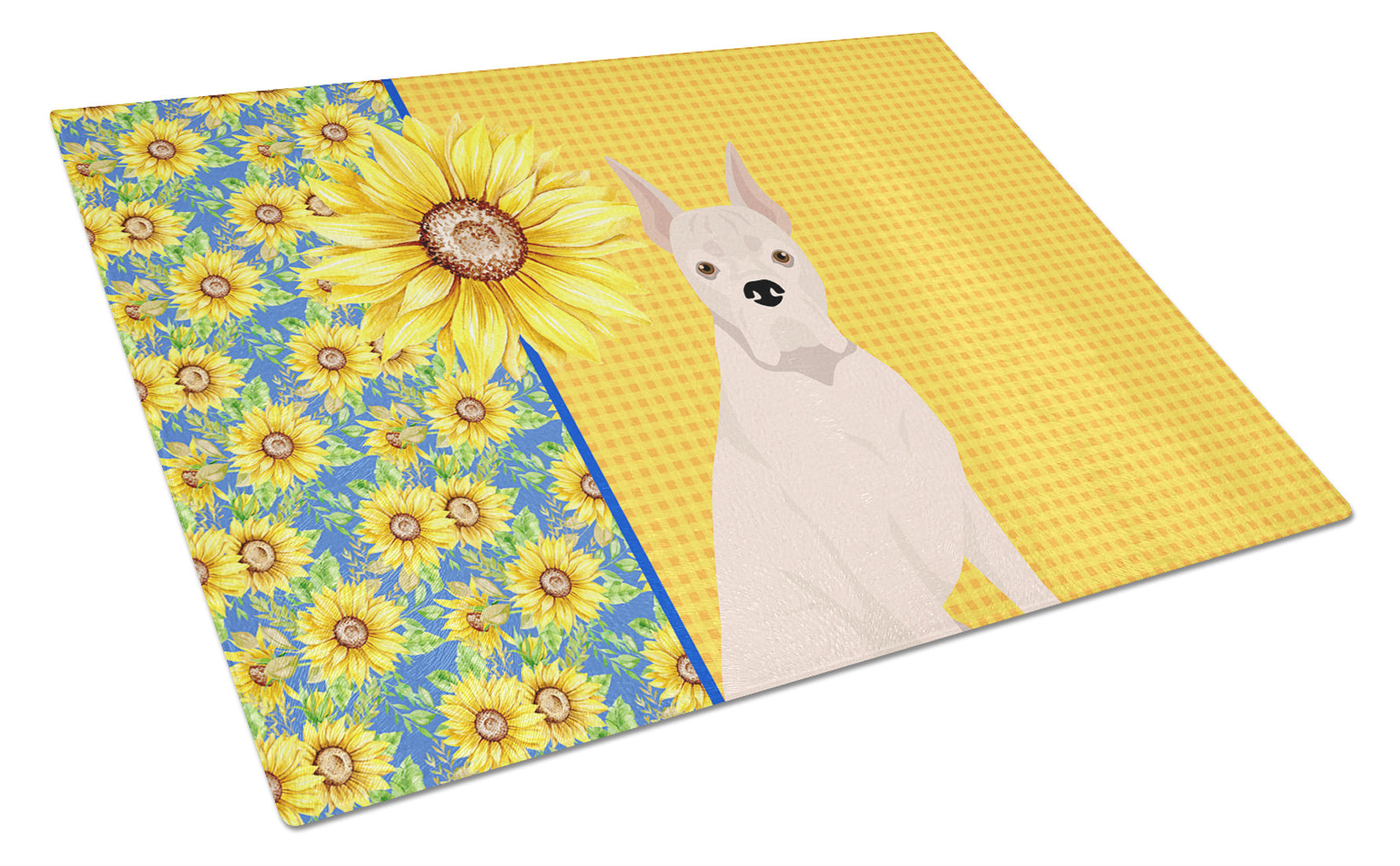 Summer Sunflowers White Boxer Glass Cutting Board Decorative Tempered Glass Kitchen Cutting and Serving Board Large Size Chopping Board