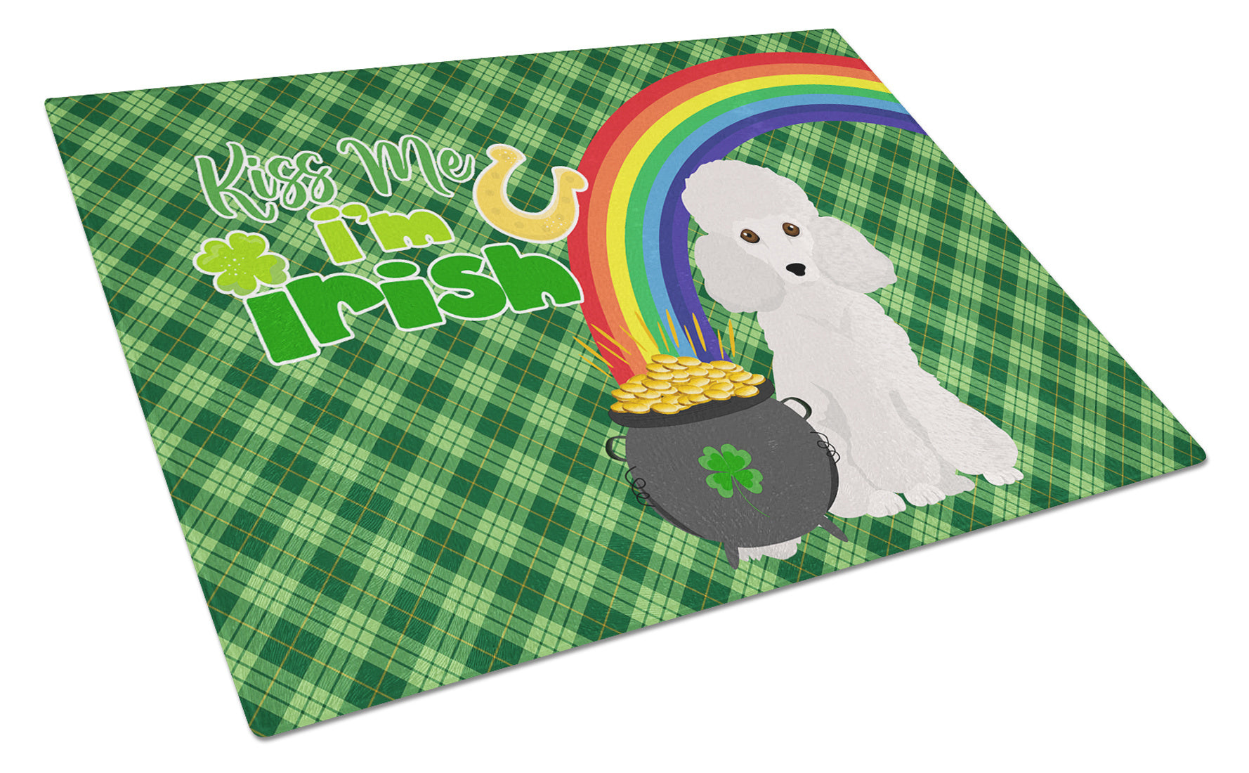 Toy White Poodle St. Patrick's Day Glass Cutting Board Decorative Tempered Glass Kitchen Cutting and Serving Board Large Size Chopping Board