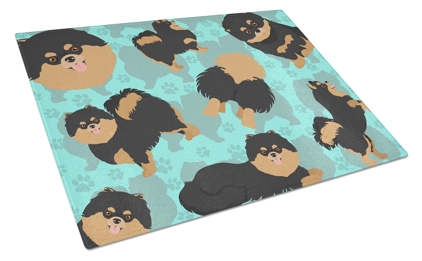 Black and Tan Pomeranian Glass Cutting Board Decorative Tempered Glass Kitchen Cutting and Serving Board Large Size Chopping Board