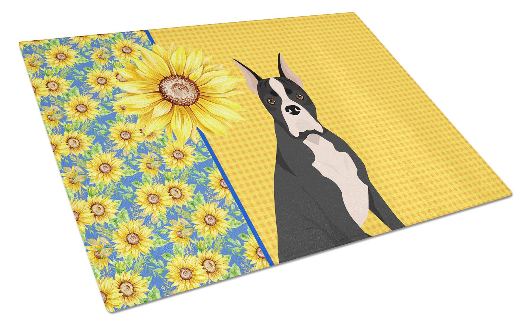 Summer Sunflowers Black Boxer Glass Cutting Board Decorative Tempered Glass Kitchen Cutting and Serving Board Large Size Chopping Board