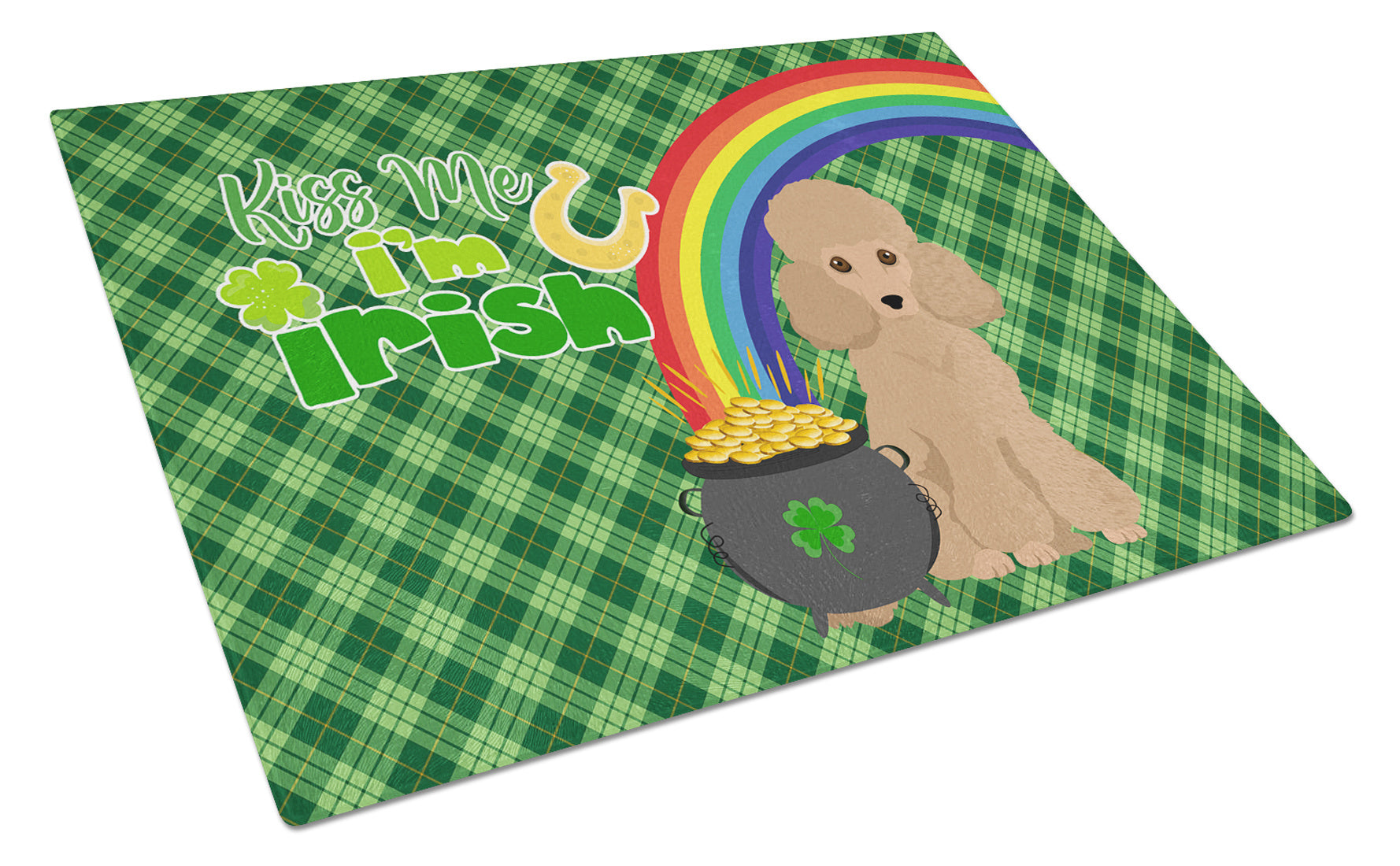 Toy Apricot Poodle St. Patrick's Day Glass Cutting Board Decorative Tempered Glass Kitchen Cutting and Serving Board Large Size Chopping Board