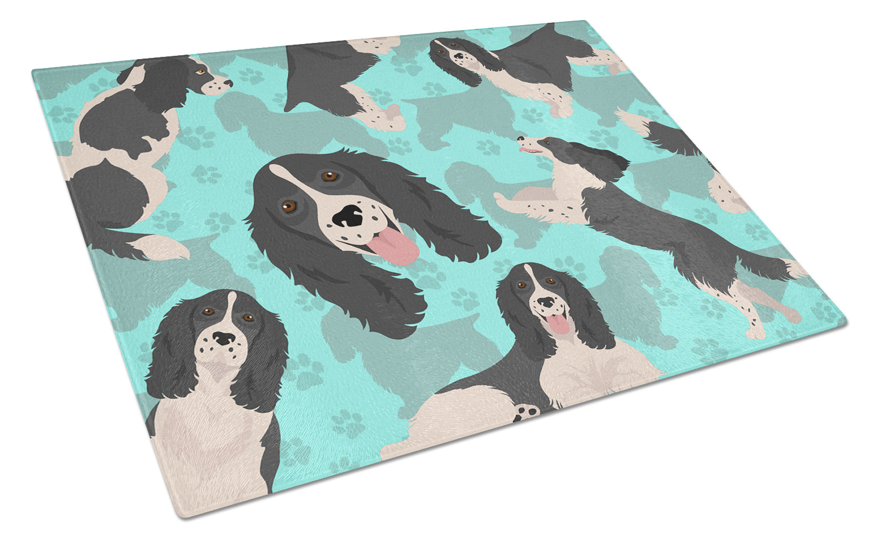 Black and White English Springer Spaniel Glass Cutting Board Decorative Tempered Glass Kitchen Cutting and Serving Board Large Size Chopping Board