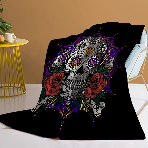 3D Rose Skull Flannel Throw Blanket Fluffy Skull Blanket for Women Adult Men Mandala Skull Blanket Candy Skull Throw Blanket Skull Gifts 130X150cm