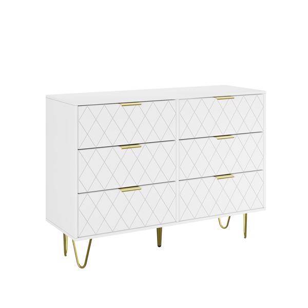 Modern white 6 Drawers for Bedroom,Wooden drawers with Gold Handles, Chest Dresser with Deep Drawers for living room