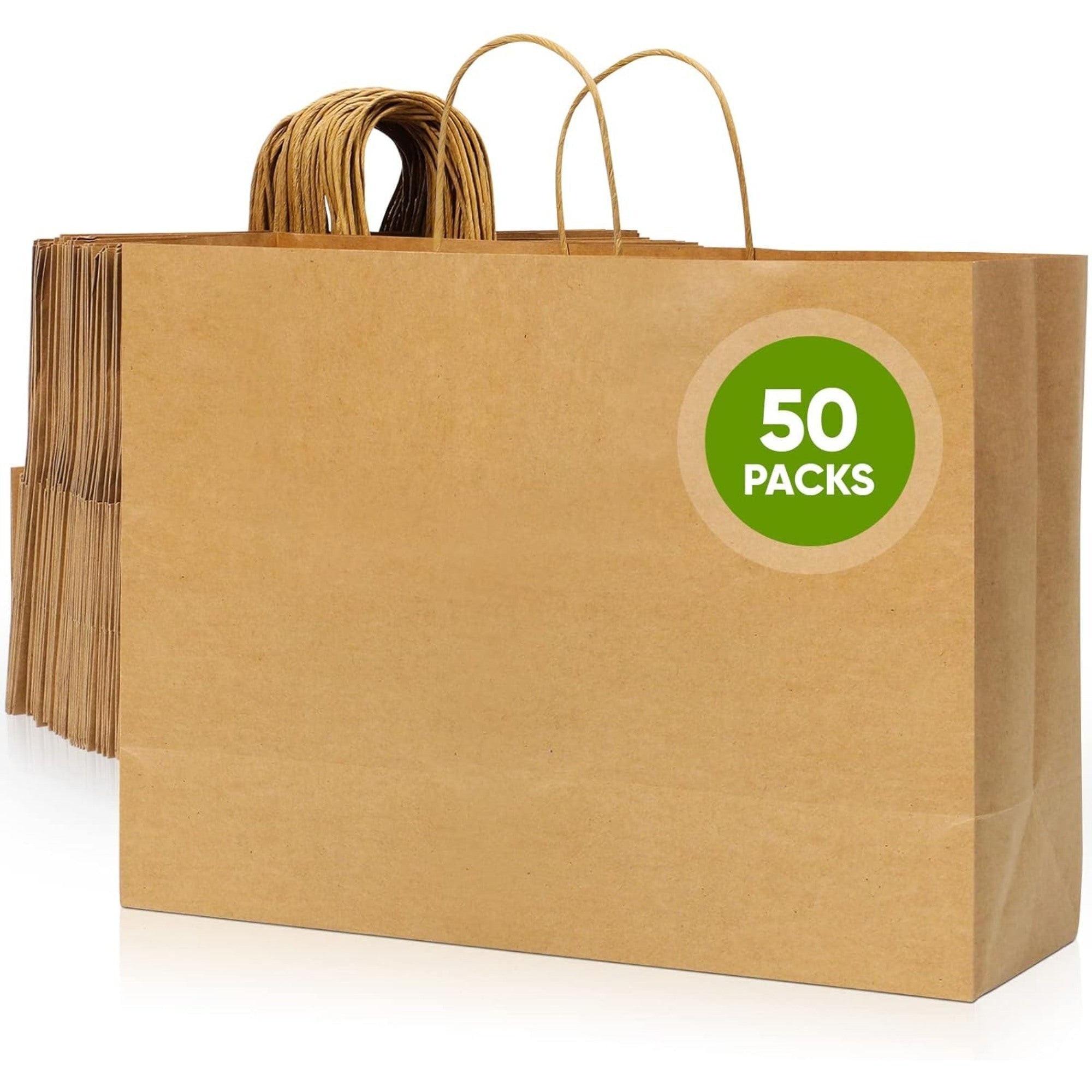 50 leather paper bags with handles, leather colored takeaway bags, recycled paper shopping bags, portable gift packaging bags, small business grocery retail bags