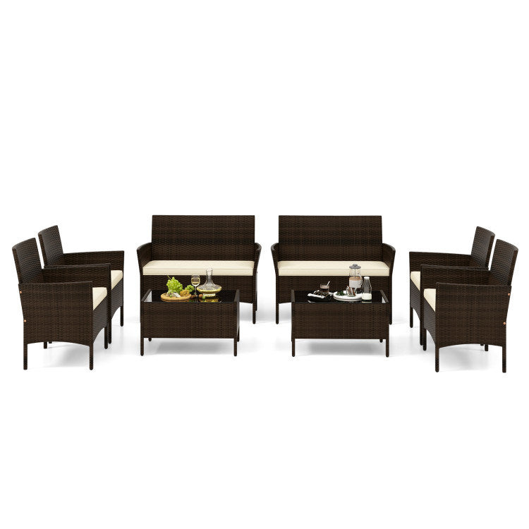 4 Piece Patio Rattan Conversation Set with Cozy Seat Cushions