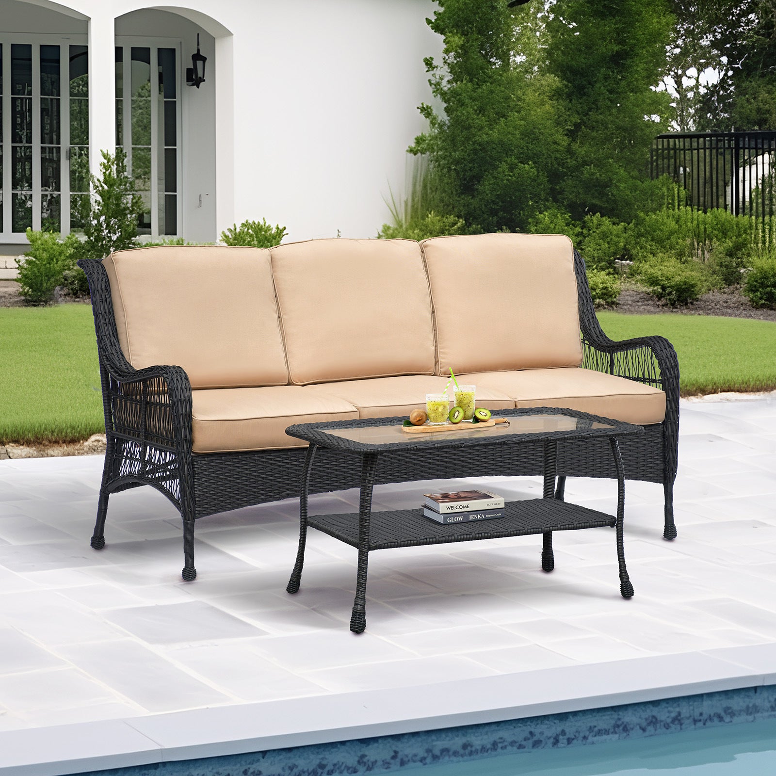 3 Seater Outdoor Sectional Furniture Sets Sofa with Coffee Table