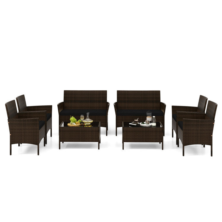 4 Piece Patio Rattan Conversation Set with Cozy Seat Cushions