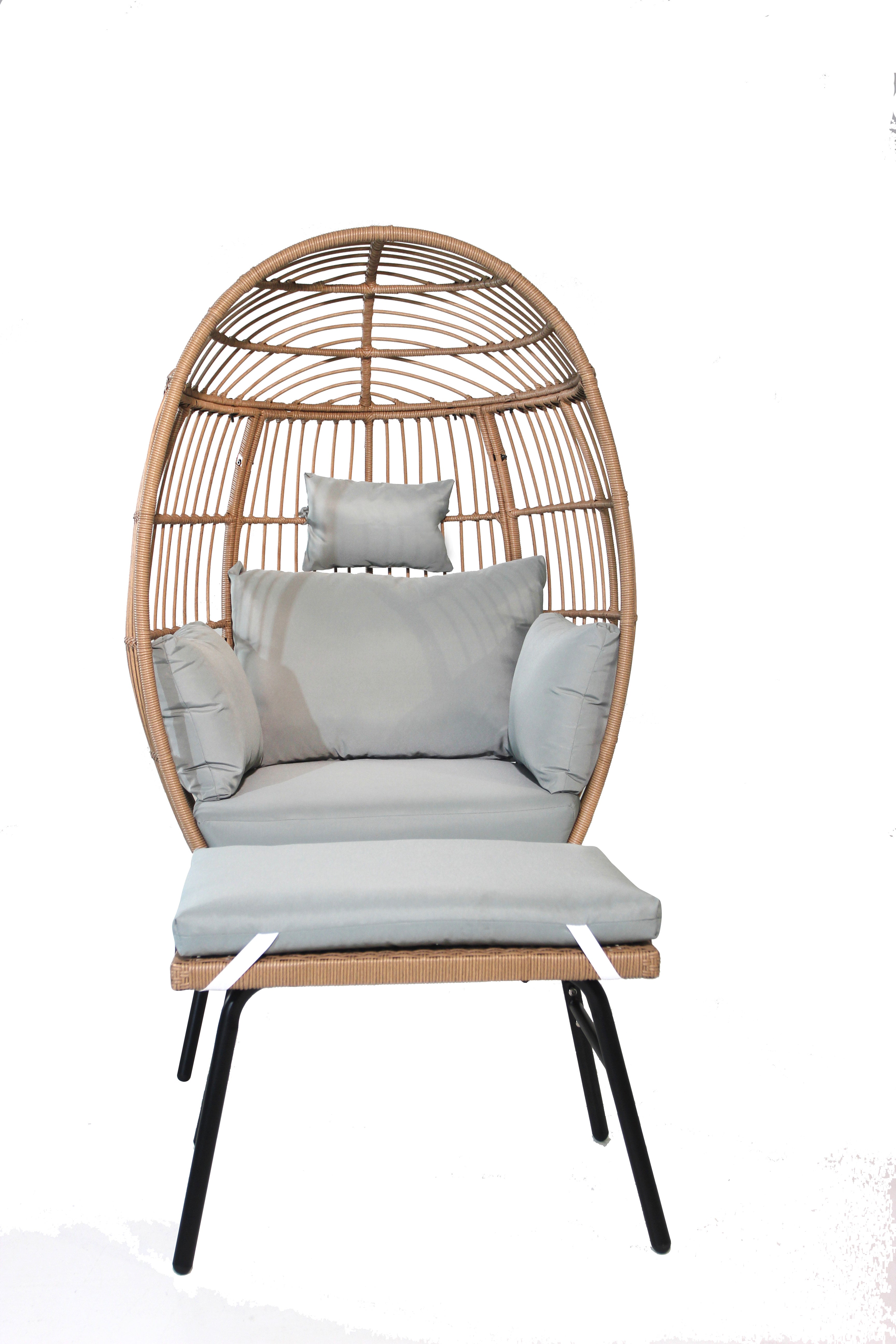 Outdoor Garden Wicker Egg Chair And Footstool Patio Chaise, With Cushions, Outdoor Indoor Basket Chair