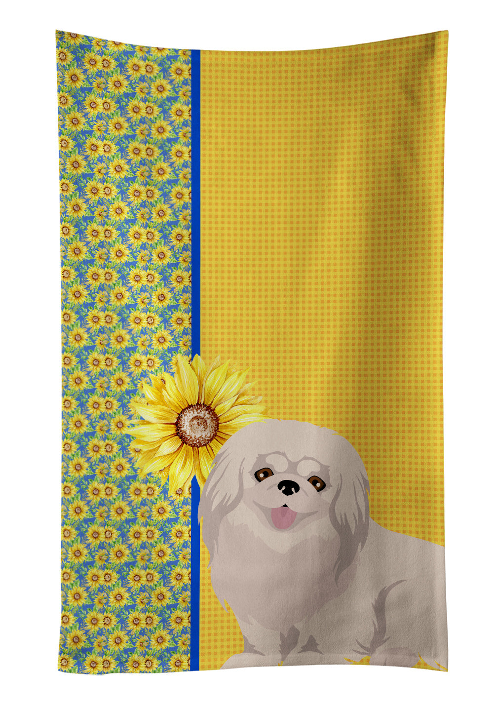 Summer Sunflowers White Pekingese Kitchen Towel Dish Cloths Guest Hand Towel Decorative Bathroom Towel for Face,Tea, Dishcloth, Kitchen and Bath