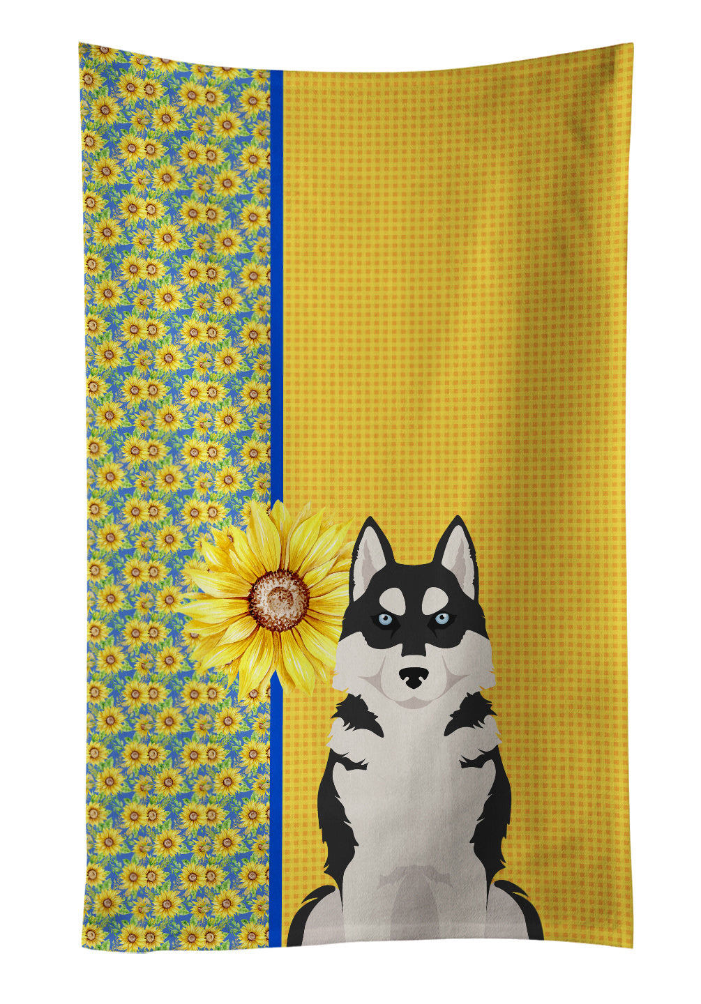 Summer Sunflowers Black Siberian Husky Kitchen Towel Dish Cloths Guest Hand Towel Decorative Bathroom Towel for Face,Tea, Dishcloth, Kitchen and Bath