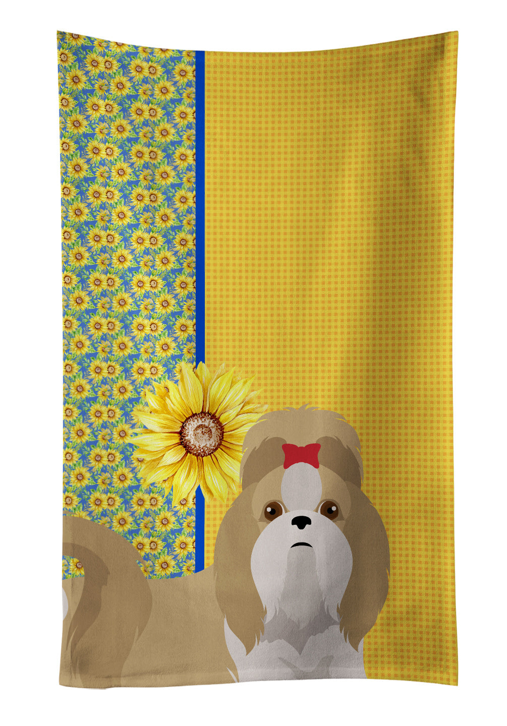 Summer Sunflowers Gold and White Shih Tzu Kitchen Towel Dish Cloths Guest Hand Towel Decorative Bathroom Towel for Face,Tea, Dishcloth, Kitchen and Bath