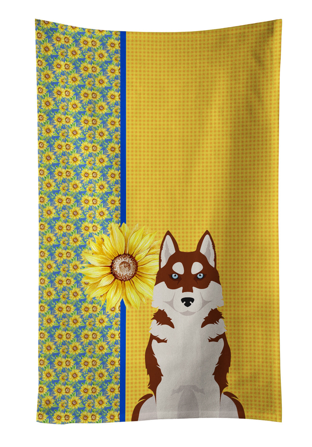 Summer Sunflowers Red Siberian Husky Kitchen Towel Dish Cloths Guest Hand Towel Decorative Bathroom Towel for Face,Tea, Dishcloth, Kitchen and Bath