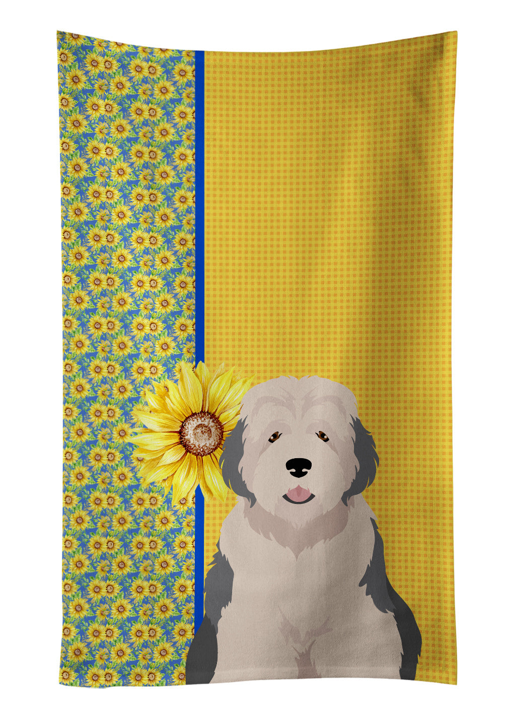 Summer Sunflowers Old English Sheepdog Kitchen Towel Dish Cloths Guest Hand Towel Decorative Bathroom Towel for Face,Tea, Dishcloth, Kitchen and Bath