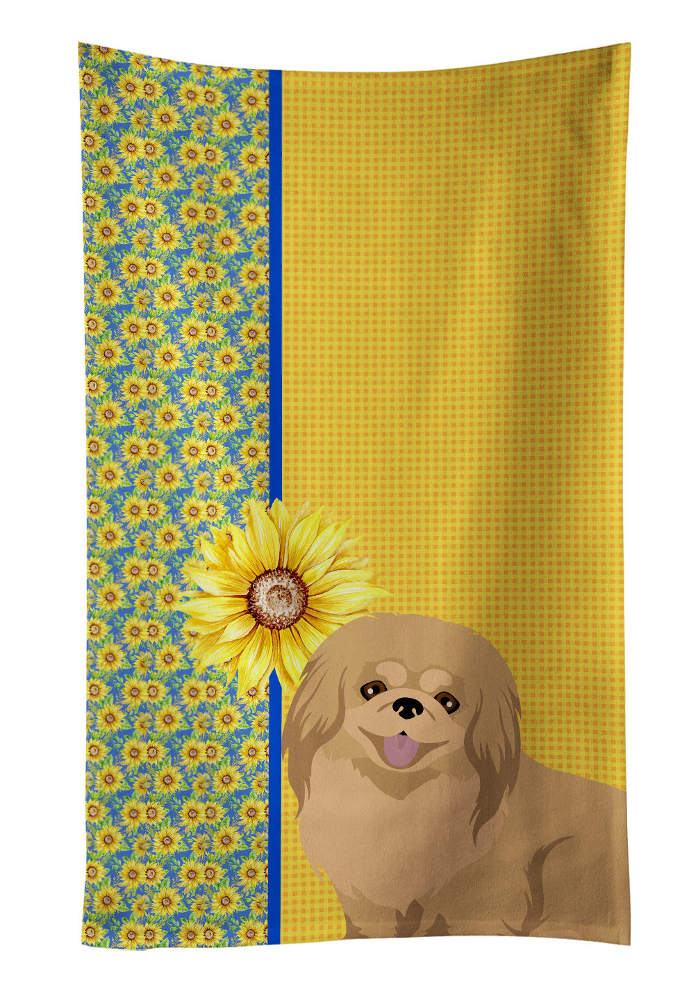 Summer Sunflowers Gold Pekingese Kitchen Towel Dish Cloths Guest Hand Towel Decorative Bathroom Towel for Face,Tea, Dishcloth, Kitchen and Bath