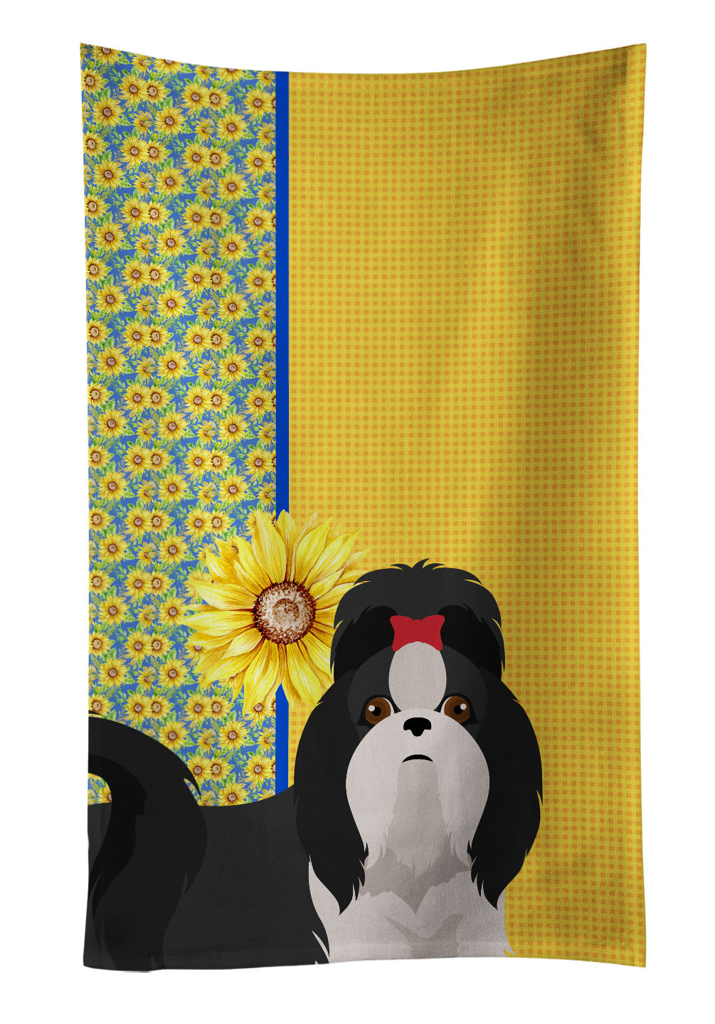 Summer Sunflowers Black and White Shih Tzu Kitchen Towel Dish Cloths Guest Hand Towel Decorative Bathroom Towel for Face,Tea, Dishcloth, Kitchen and Bath