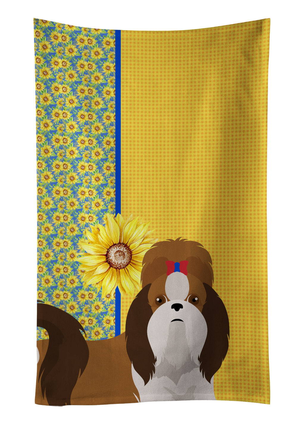 Summer Sunflowers Red and White Shih Tzu Kitchen Towel Dish Cloths Guest Hand Towel Decorative Bathroom Towel for Face,Tea, Dishcloth, Kitchen and Bath