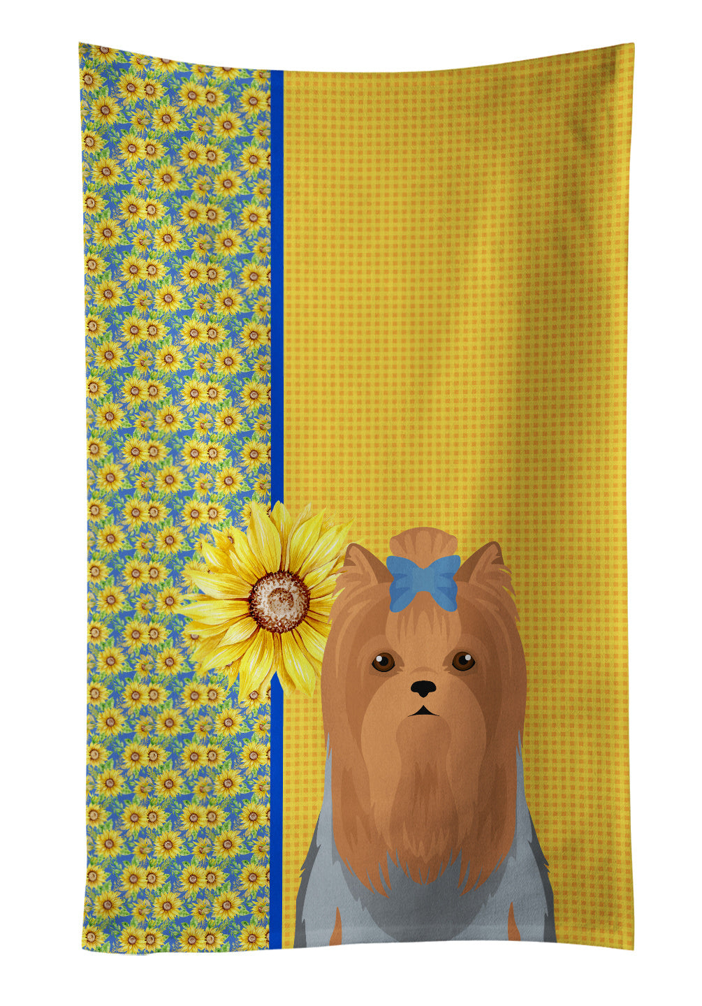 Summer Sunflowers Blue and Tan Full Coat Yorkshire Terrier Kitchen Towel Dish Cloths Guest Hand Towel Decorative Bathroom Towel for Face,Tea, Dishcloth, Kitchen and Bath